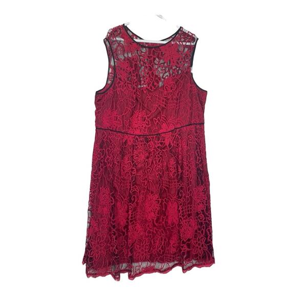 Adrianna Papell women's size 22w 2x formal dress red lace black knee length gues - Picture 1 of 10